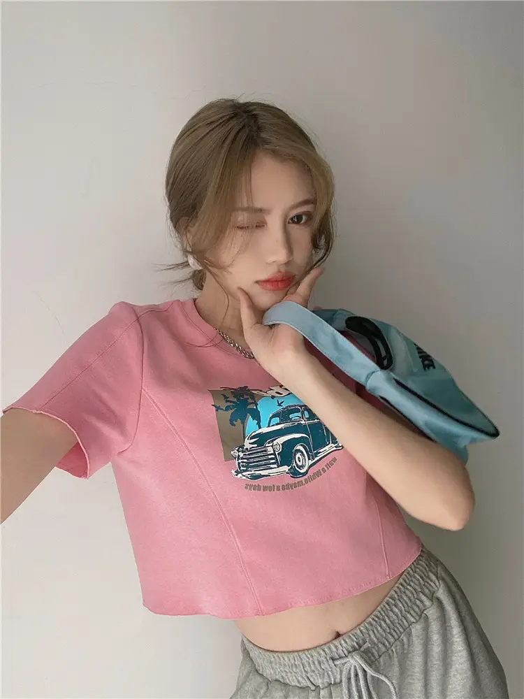 Women Printed T-Shirt Brown 2025 Summer Style — feature 26