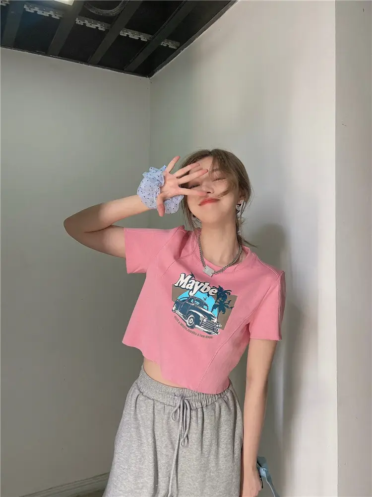 Women Printed T-Shirt Brown 2025 Summer Style — feature 27