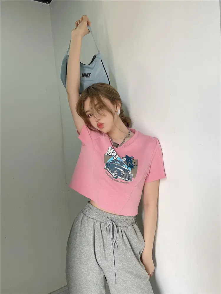 Women Printed T-Shirt Brown 2025 Summer Style — feature 29