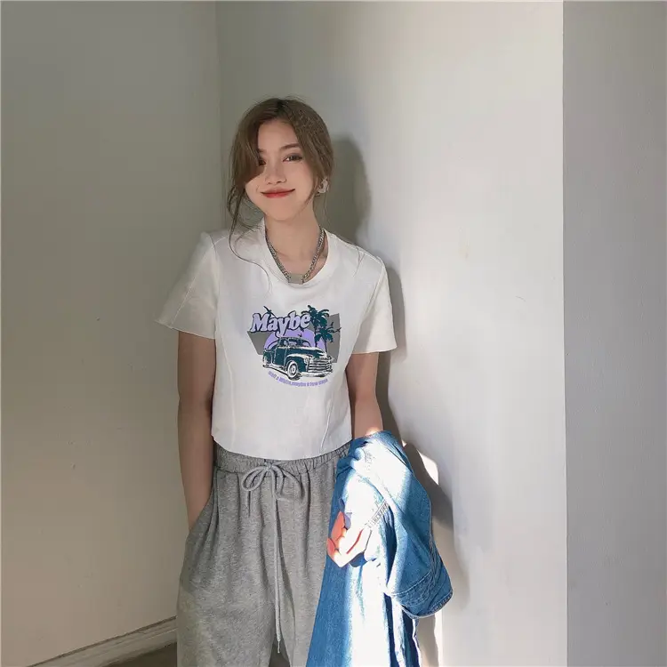 Women Printed T-Shirt Brown 2025 Summer Style — feature 3
