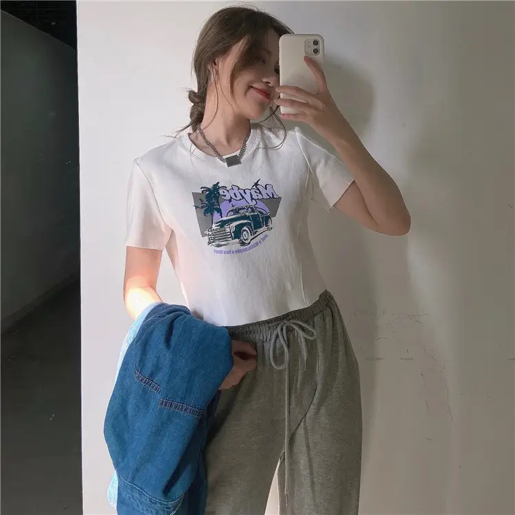 Women Printed T-Shirt Brown 2025 Summer Style — feature 5