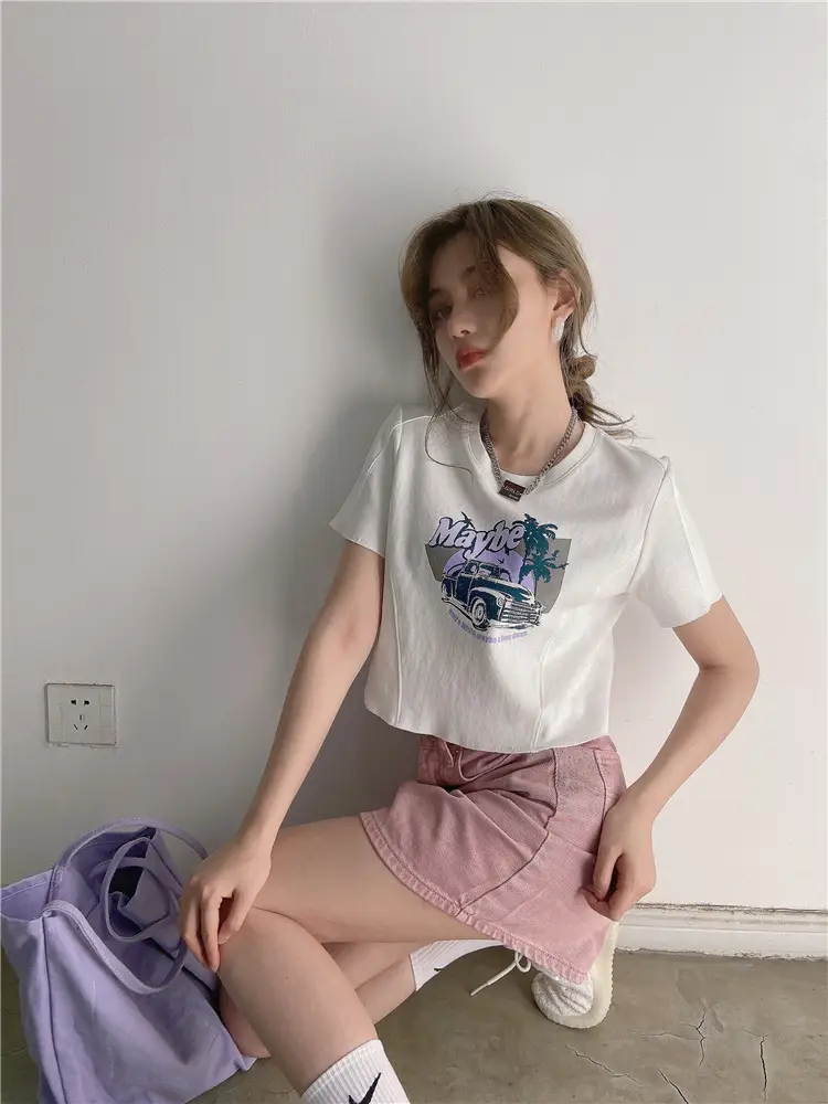 Women Printed T-Shirt Brown 2025 Summer Style — feature 7