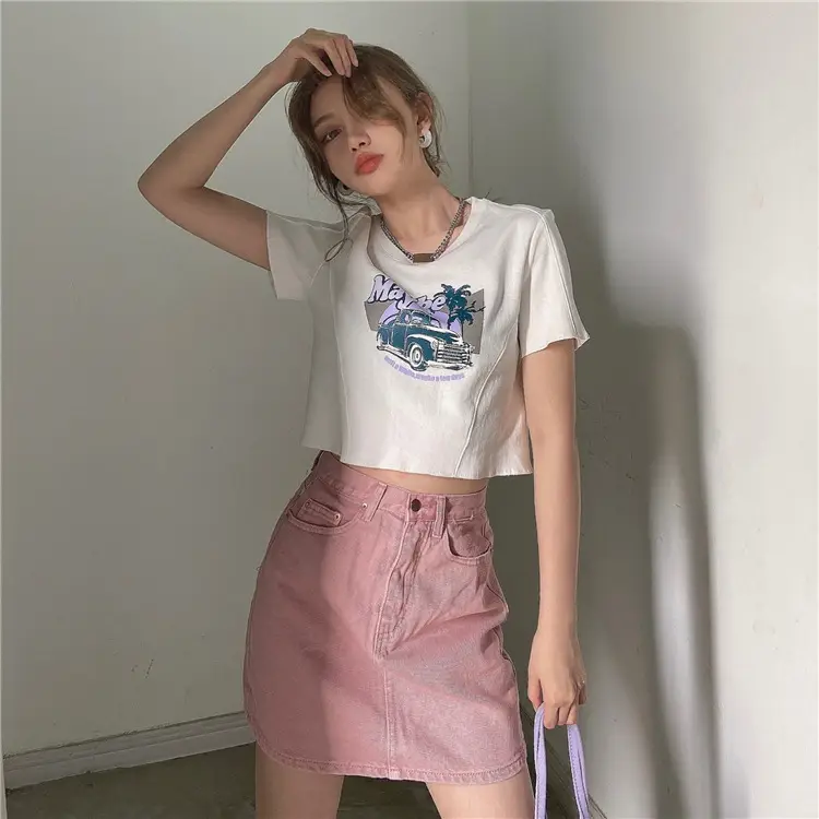Women Printed T-Shirt Brown 2025 Summer Style