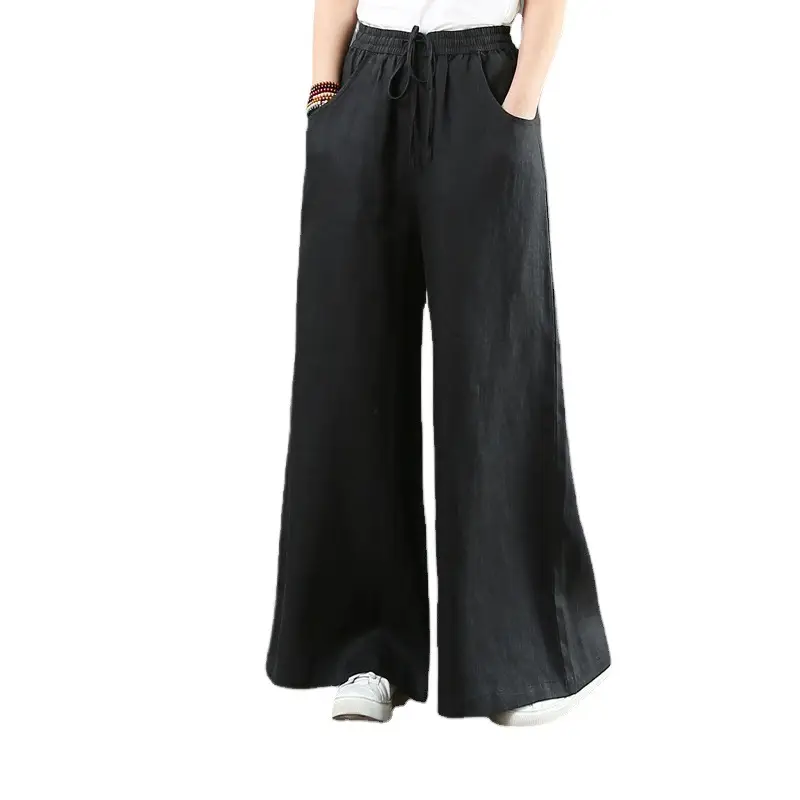 Korean Linen Wide Leg Pants Green Plus Size - Image 11