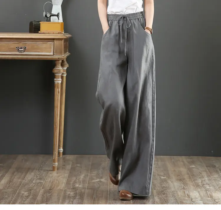 Korean Linen Wide Leg Pants Green Plus Size - Image 2