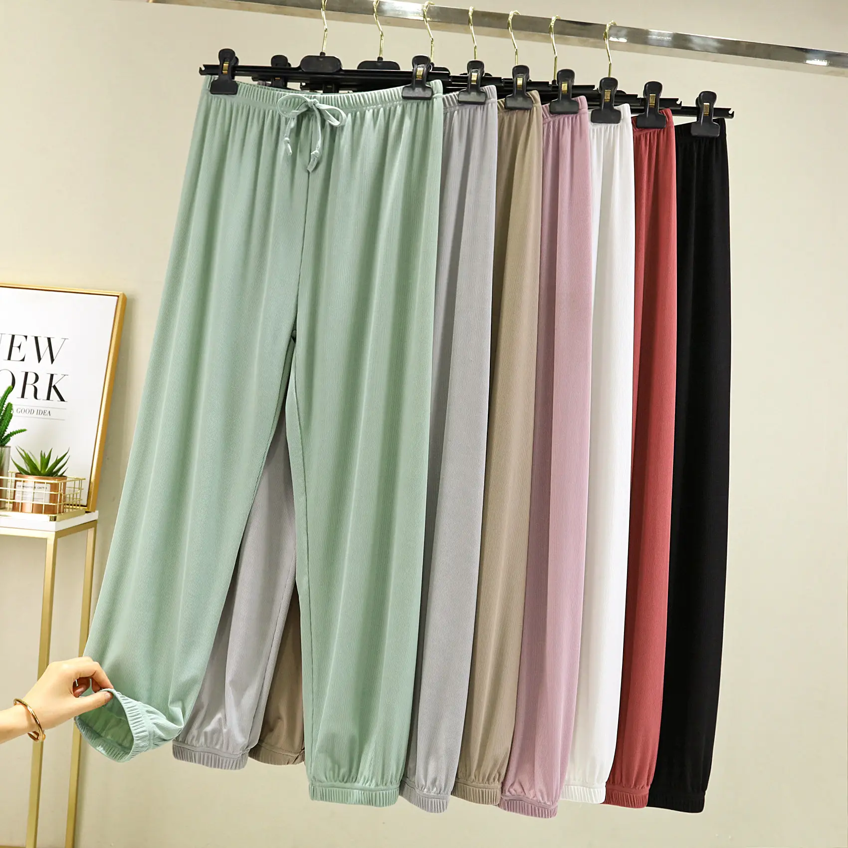Korean Style Ice Silk Ankle Pants Large