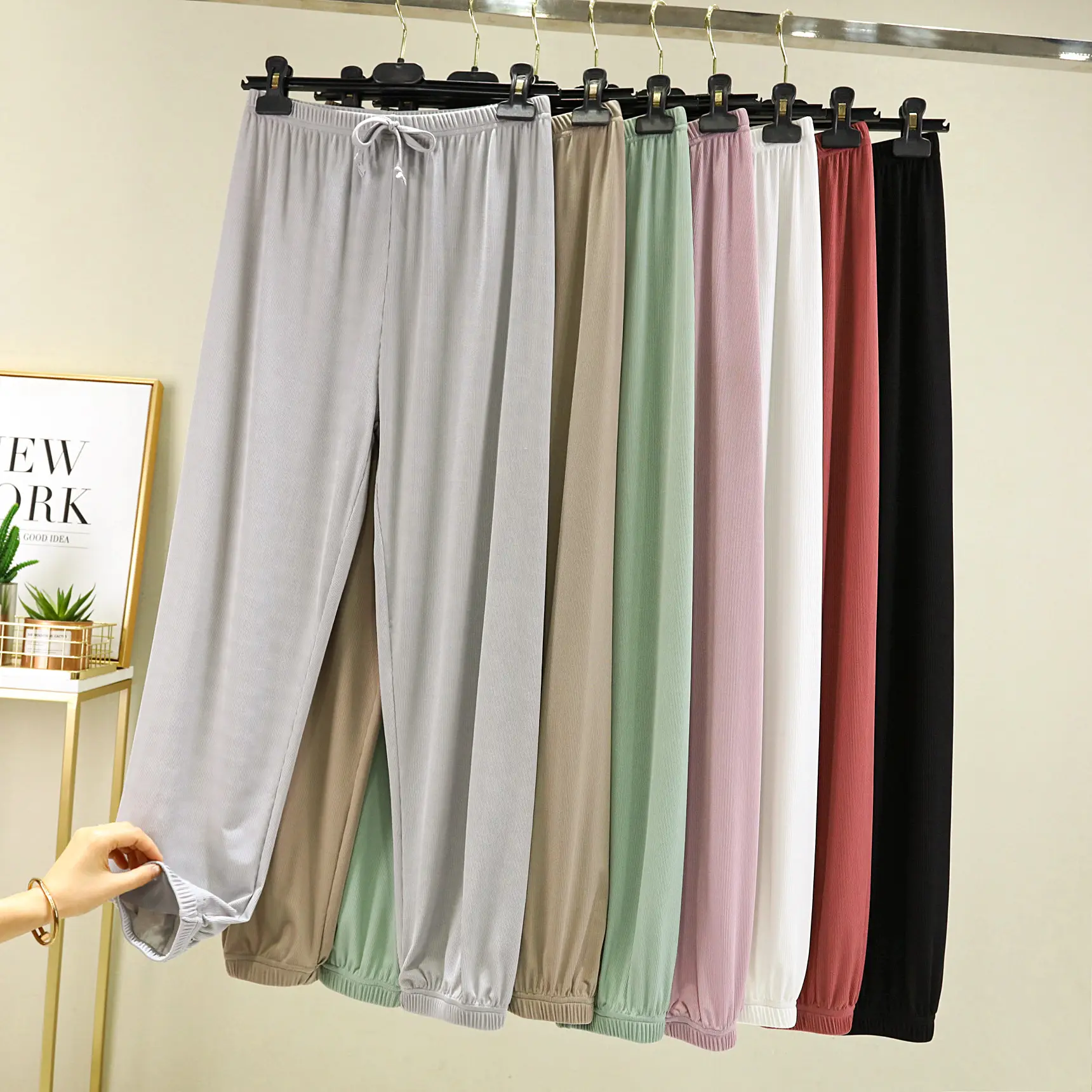 Korean Style Ice Silk Ankle Pants Large