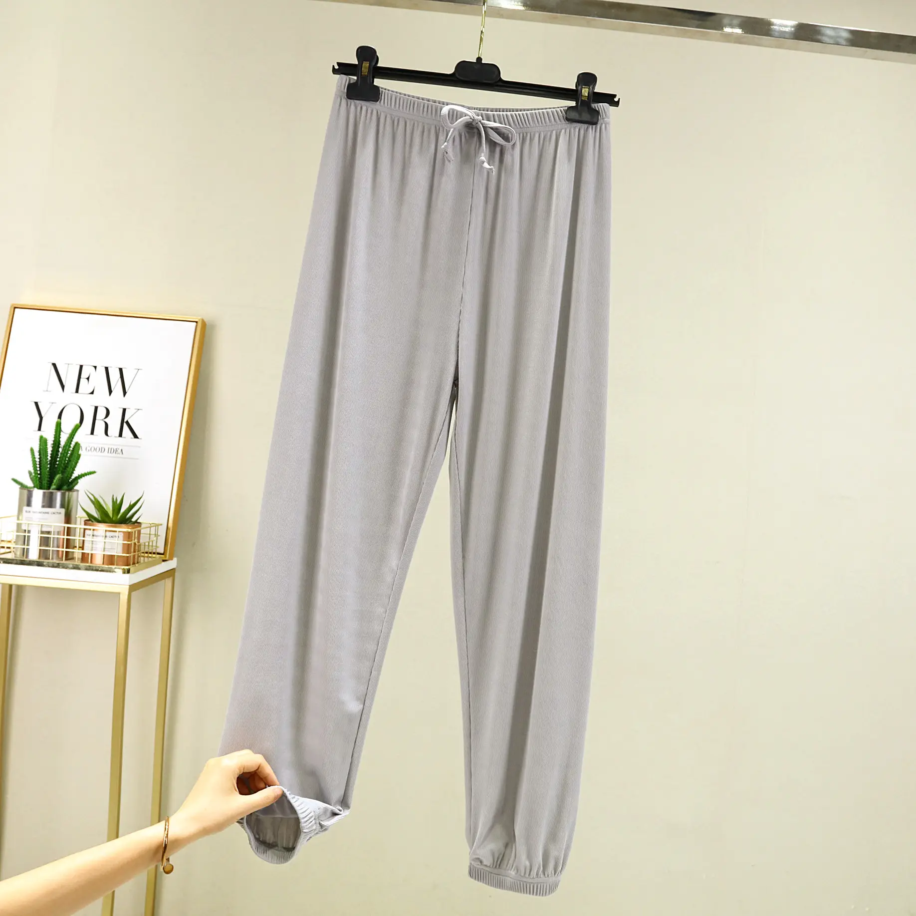 Korean Style Ice Silk Ankle Pants Large