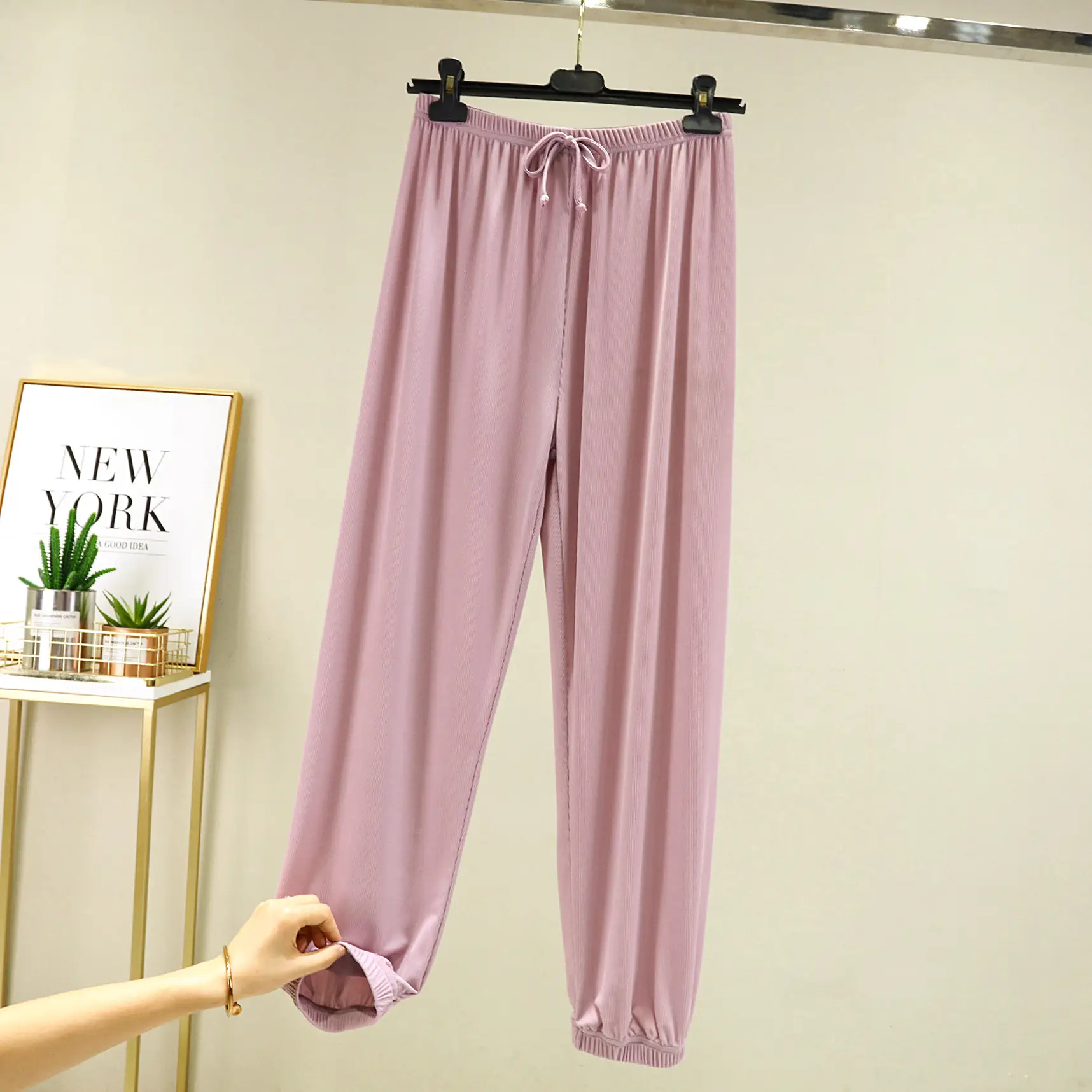 Korean Style Ice Silk Ankle Pants Large