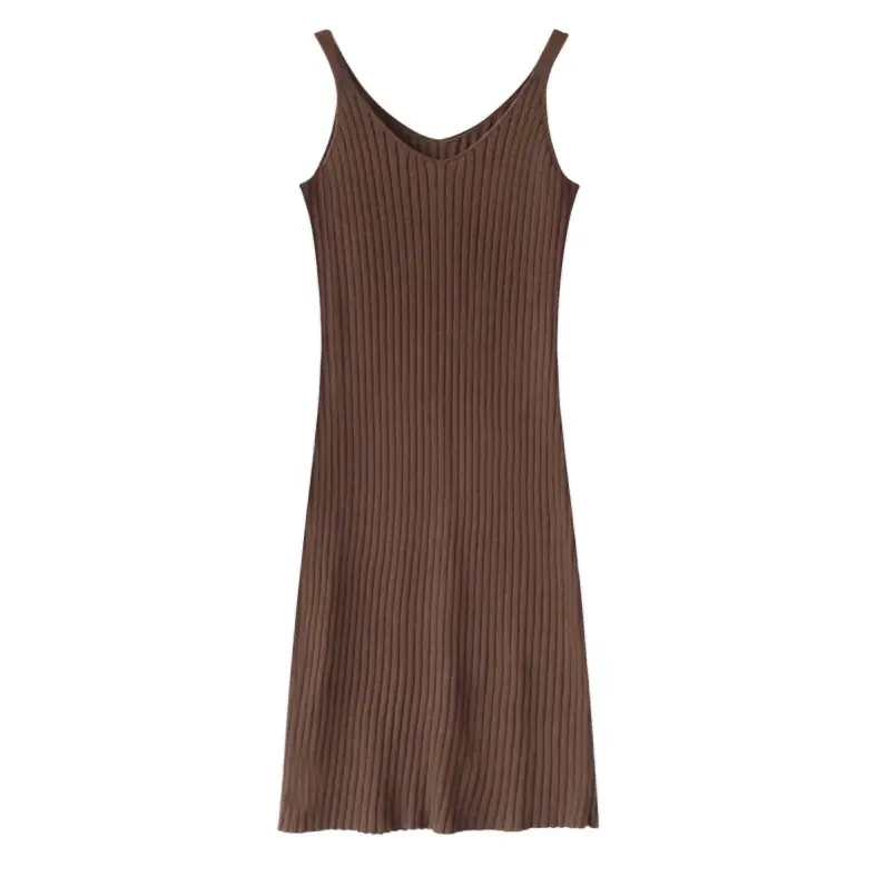 Black Slim Knitted Vest Dress Mid-Length Elegant - Image 7