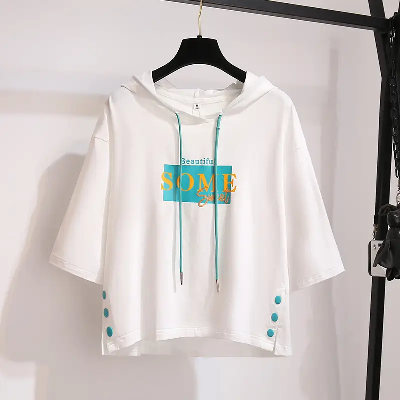 2025 Summer Hooded T-Shirt Yellow Women Loose Korean Style - Image 6