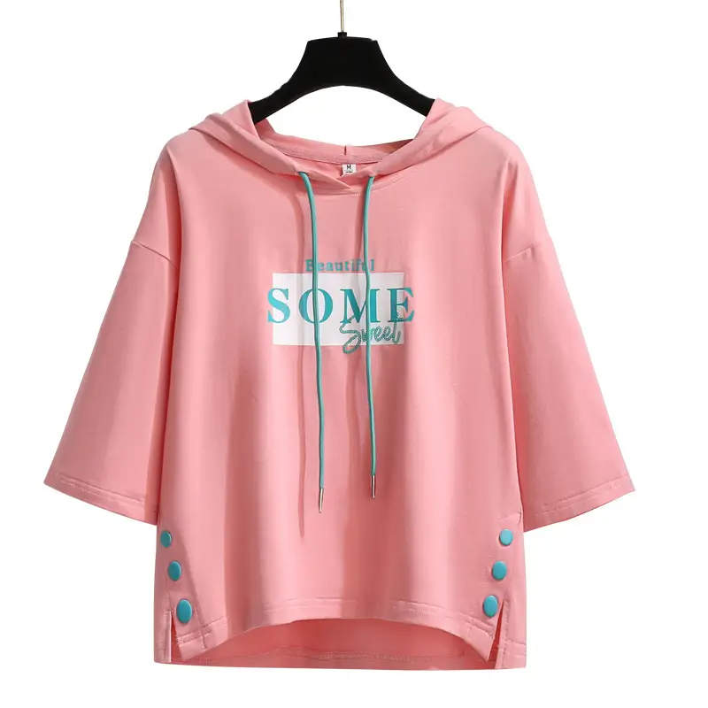 2025 Summer Hooded T-Shirt Yellow Women Loose Korean Style - Image 8