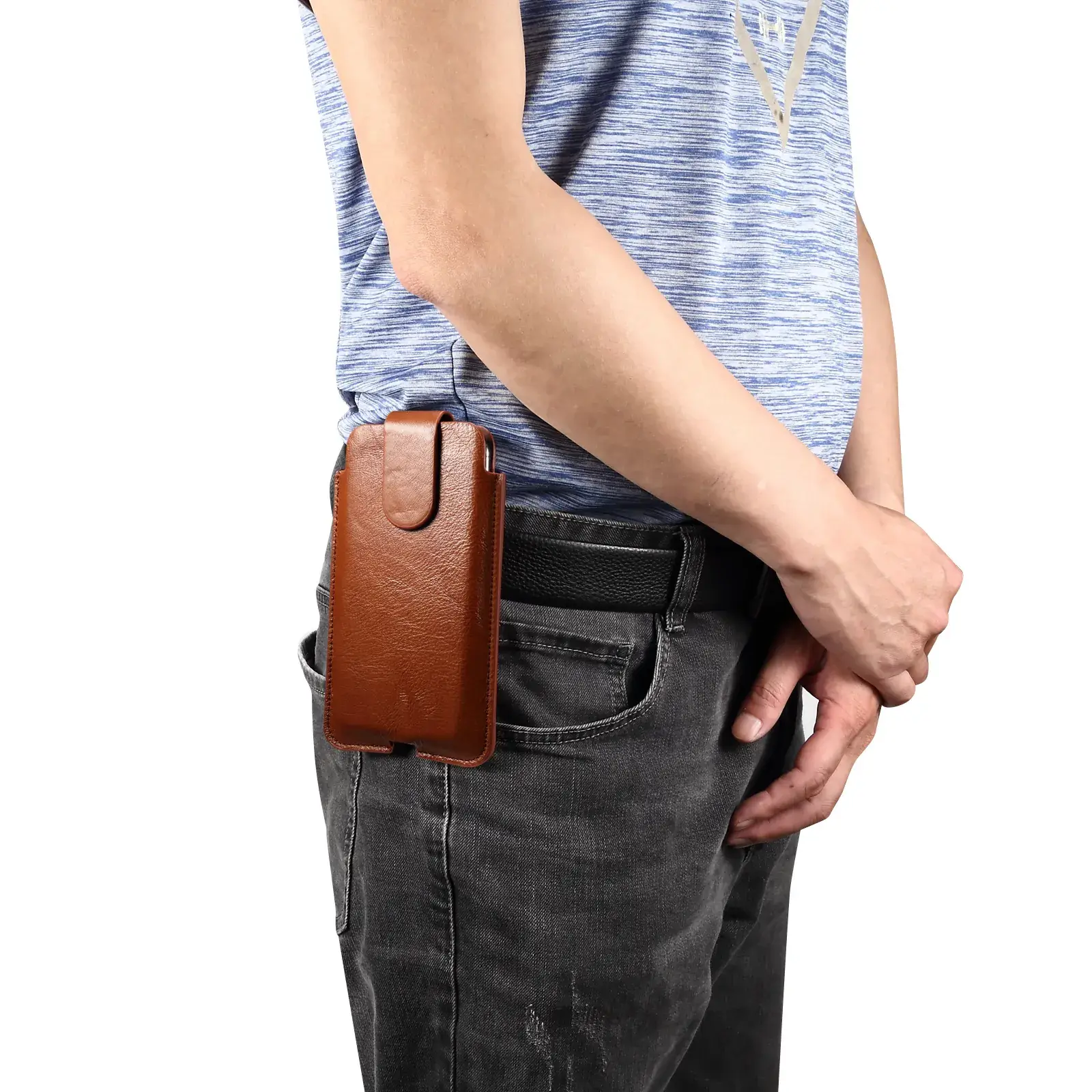 Universal Genuine Leather Magnetic Phone Case Black - Image 4