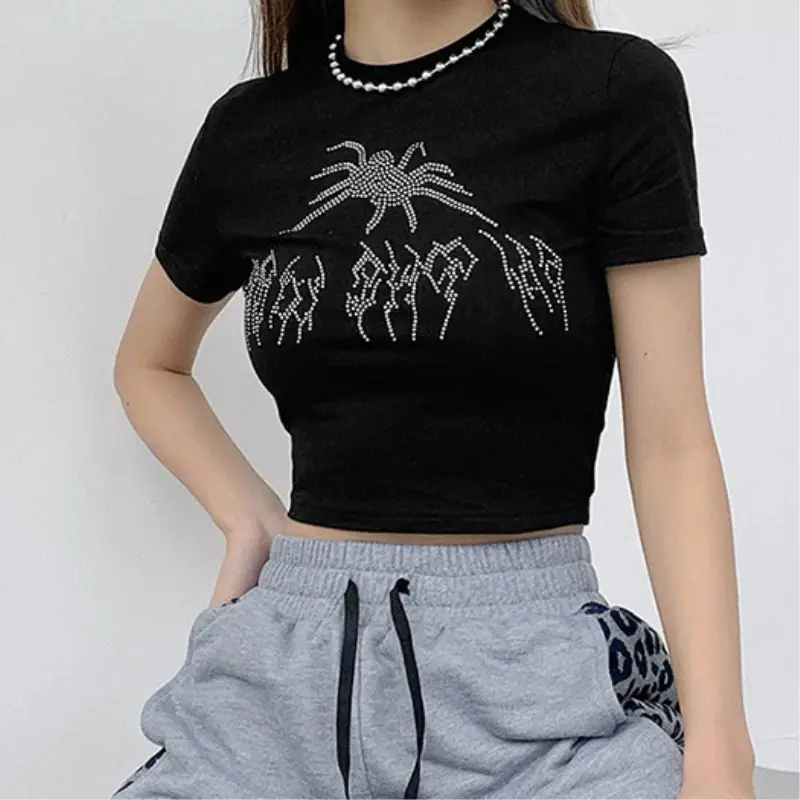 Black Embroidered Navel T-Shirt for Women Summer Wear - Image 3