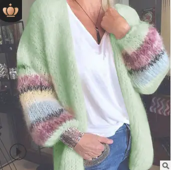 2021 Striped Mohair Cardigan Women's Winter Coat - Image 5