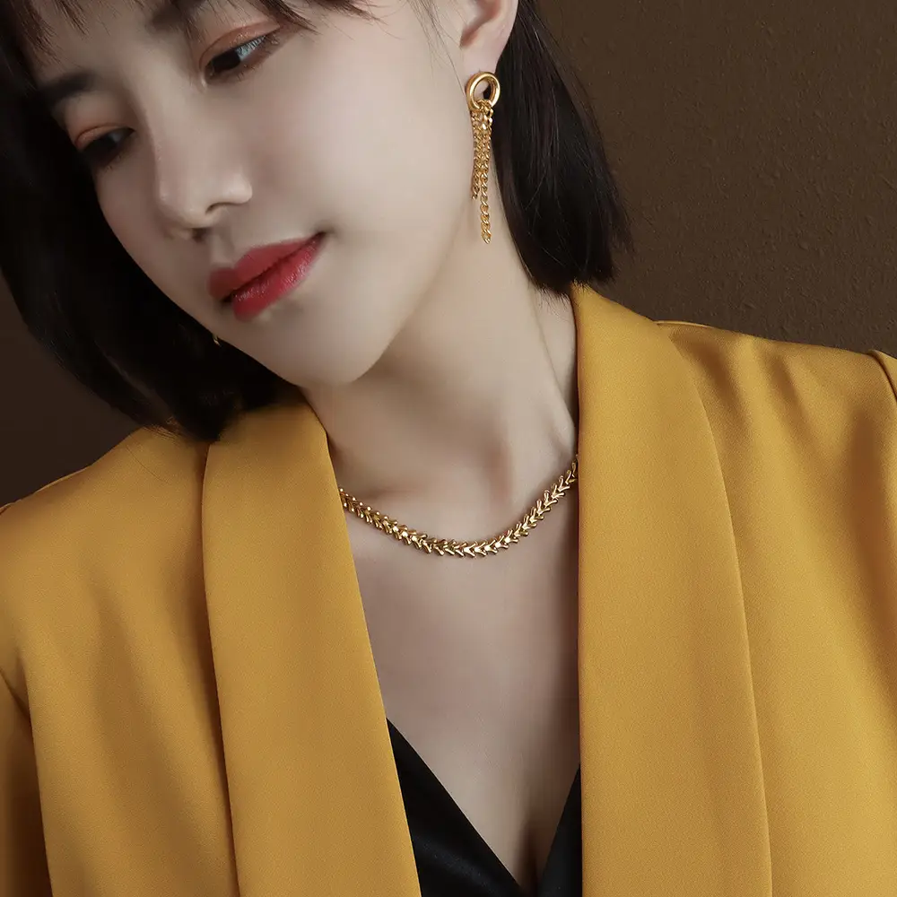 18K Gold Necklace Collarbone Chain Bracelet Set