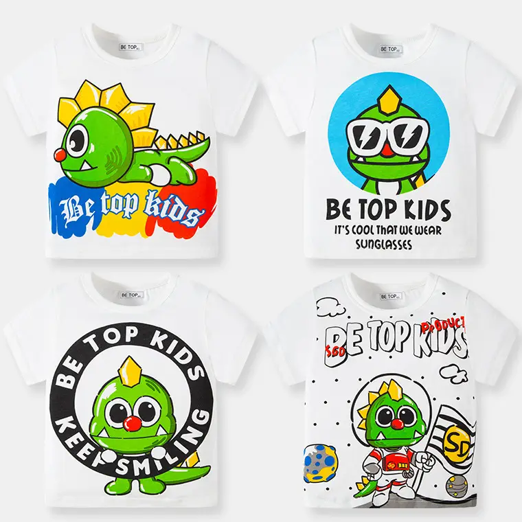 Kids T-Shirt Korean Cartoon Dinosaur White Short Sleeve - Image 5