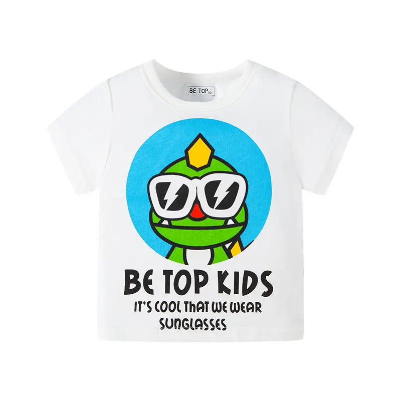 Kids T-Shirt Korean Cartoon Dinosaur White Short Sleeve - Image 4