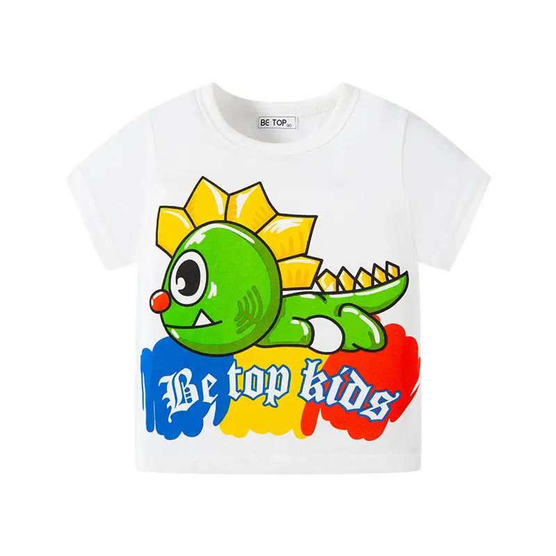 Kids T-Shirt Korean Cartoon Dinosaur White Short Sleeve - Image 3