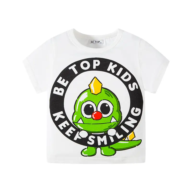 Kids T-Shirt Korean Cartoon Dinosaur White Short Sleeve - Image 2