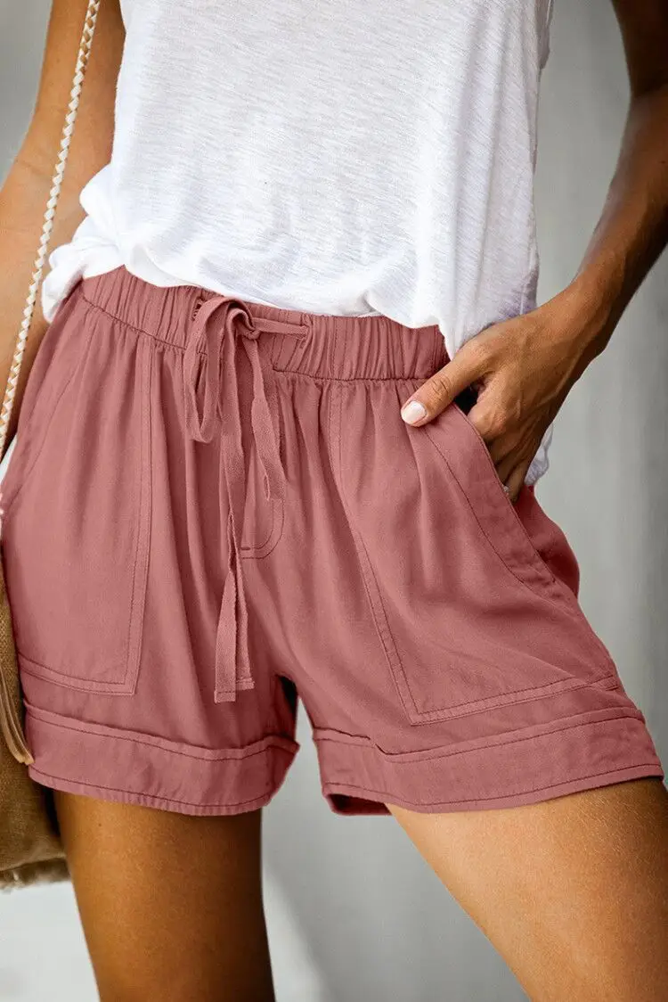Women's Maroon High Waist Casual Shorts 2025 Summer - Image 14