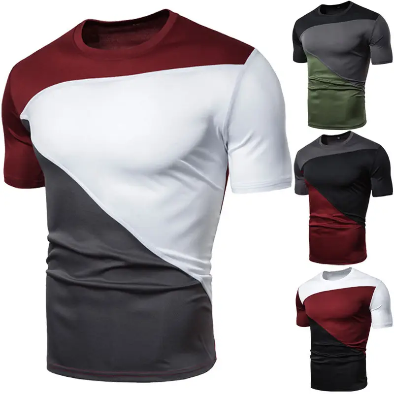 Men Cross Color Spliced Short Sleeve T-Shirt — feature 1
