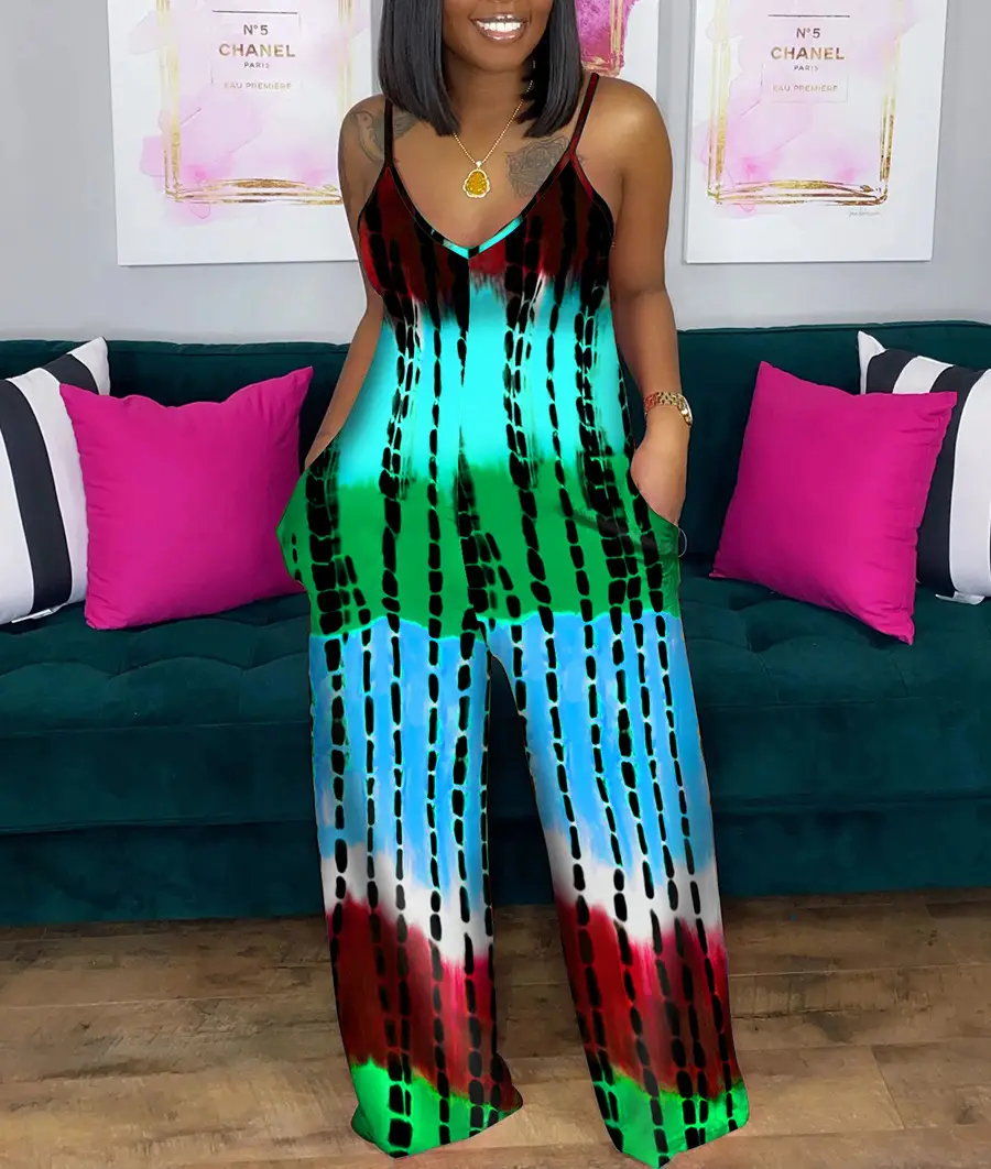 Women Tie-Dye Camo Summer Dress V-Neck Sling Loose Fit - Image 2