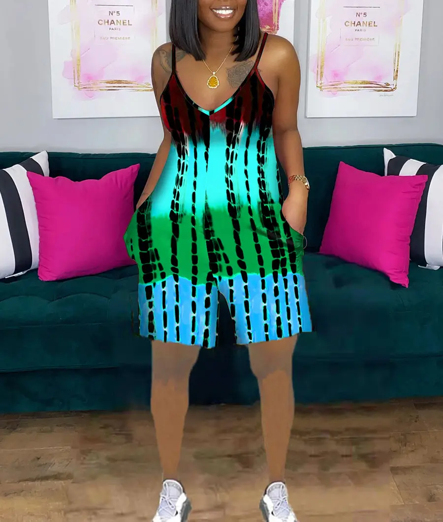 Women Tie-Dye Camo Summer Dress V-Neck Sling Loose Fit - Image 18