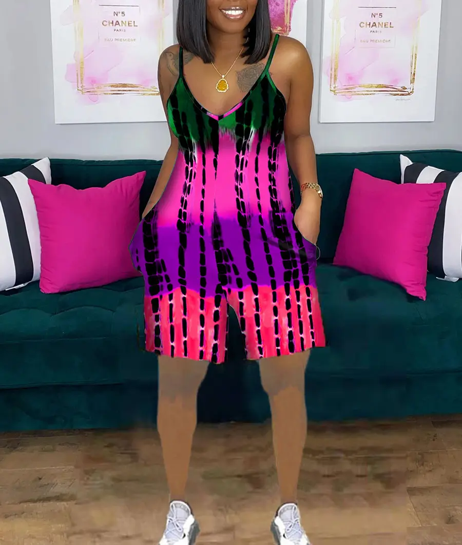 Women Tie-Dye Camo Summer Dress V-Neck Sling Loose Fit - Image 19