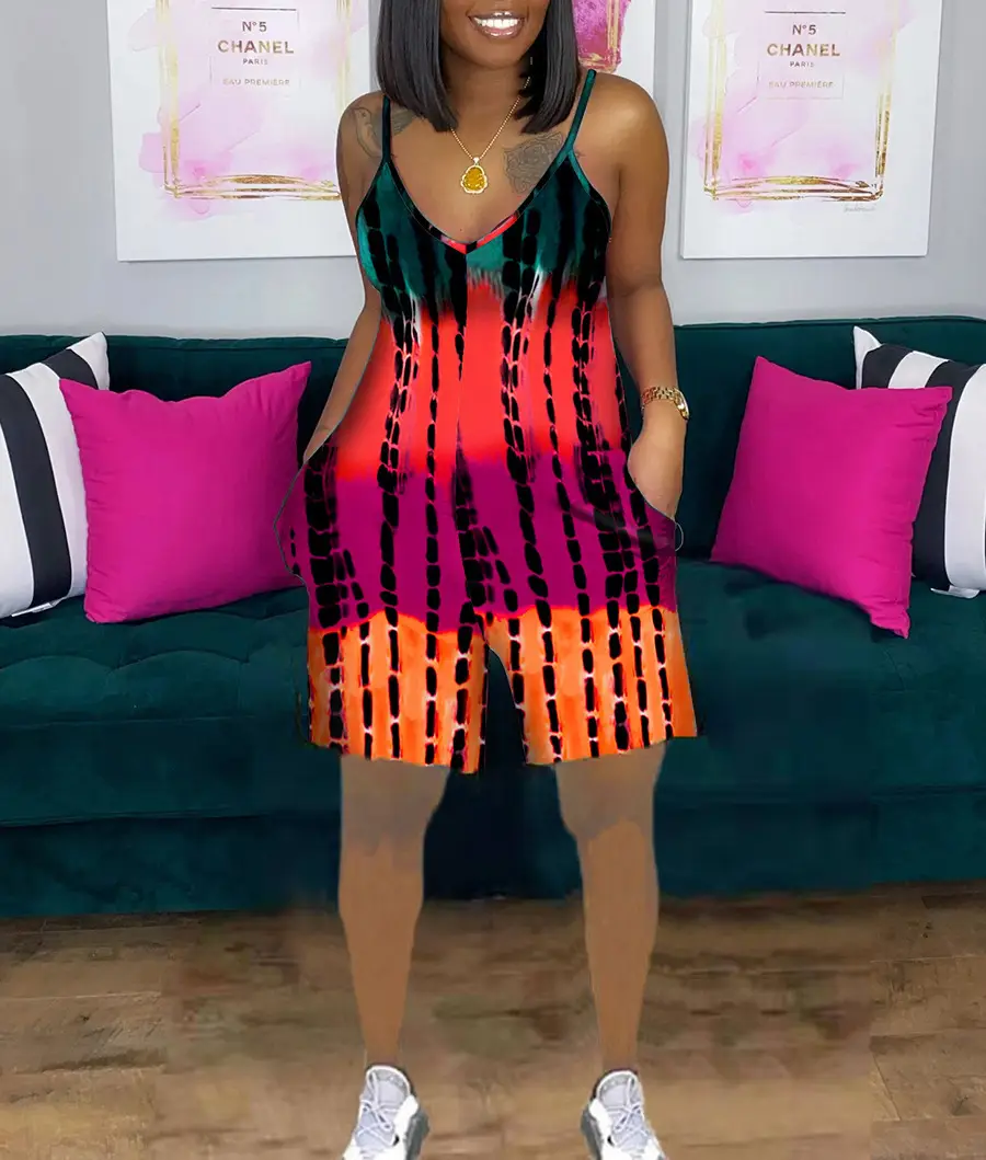 Women Tie-Dye Camo Summer Dress V-Neck Sling Loose Fit - Image 21