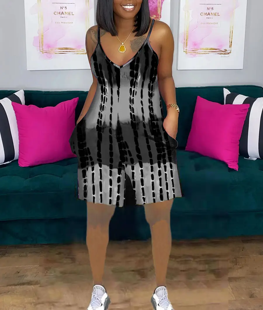 Women Tie-Dye Camo Summer Dress V-Neck Sling Loose Fit - Image 23