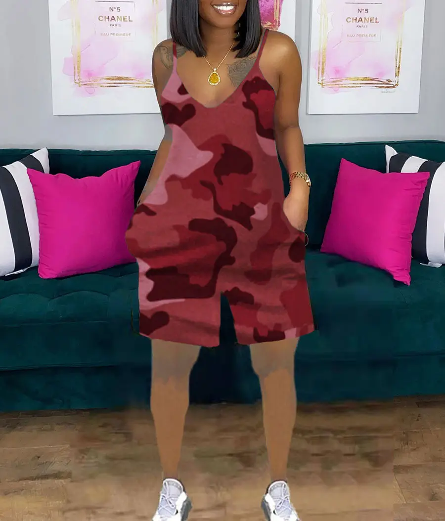 Women Tie-Dye Camo Summer Dress V-Neck Sling Loose Fit - Image 26