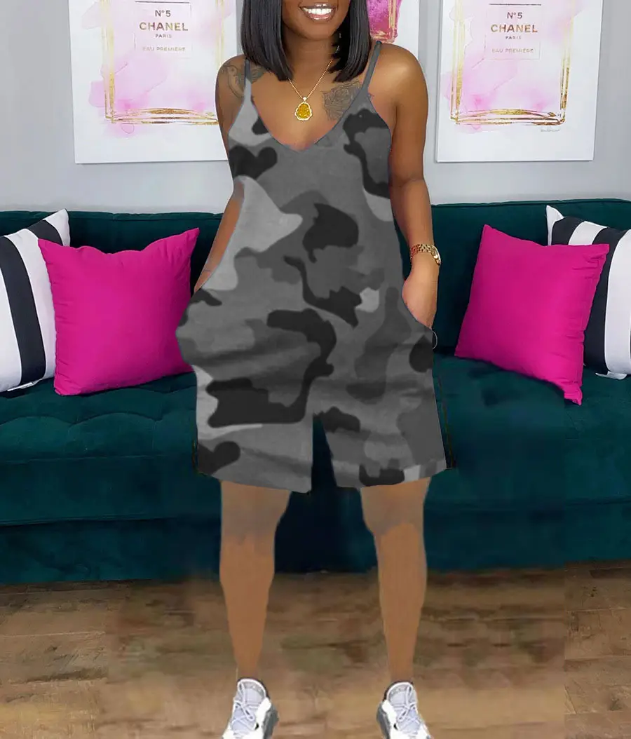 Women Tie-Dye Camo Summer Dress V-Neck Sling Loose Fit - Image 27