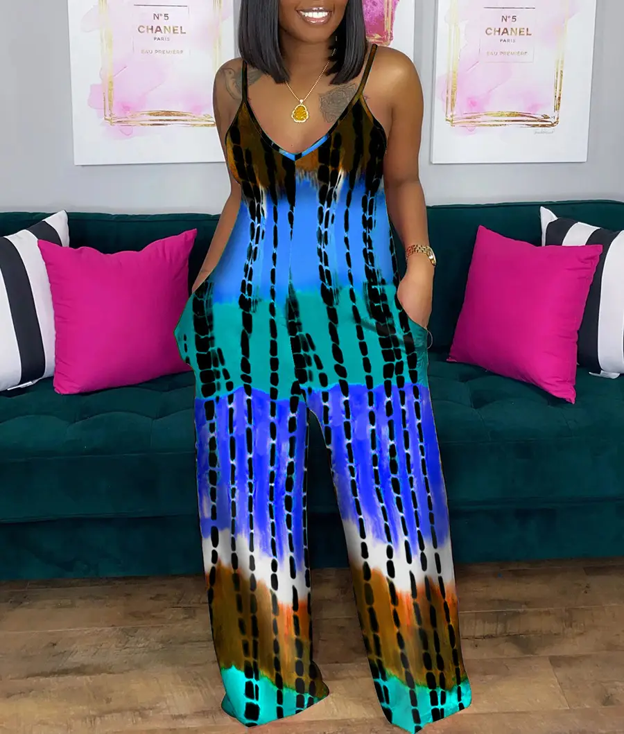Women Tie-Dye Camo Summer Dress V-Neck Sling Loose Fit - Image 6