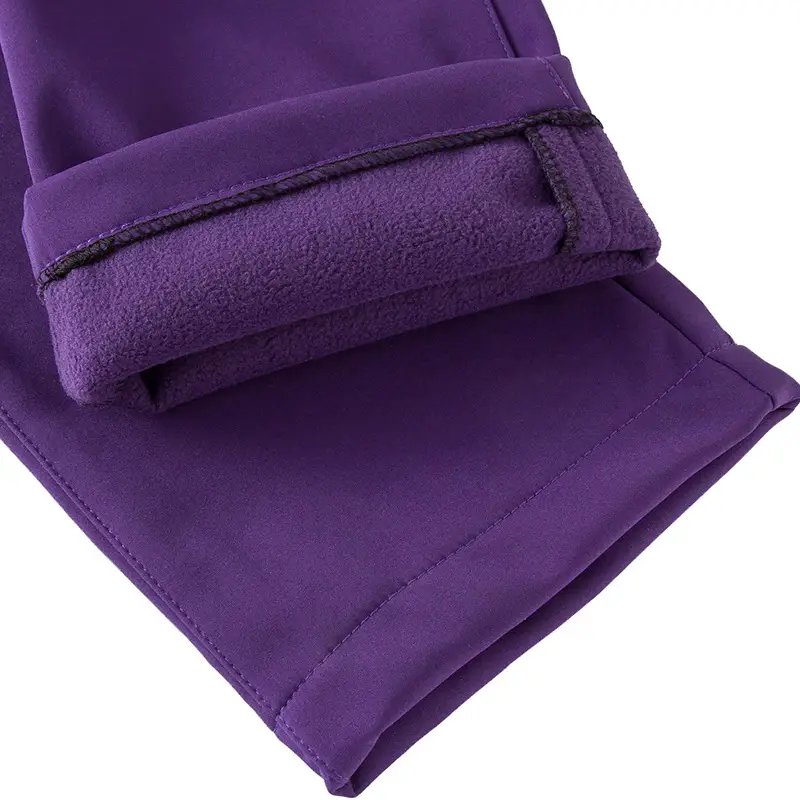 Outdoor Soft Shell Rush Pants Men's Waterproof Windproof Ski Pants Thickened Warm Fleece-Lined Pants Solid Color Outdoor Mountaineering Pants for Women