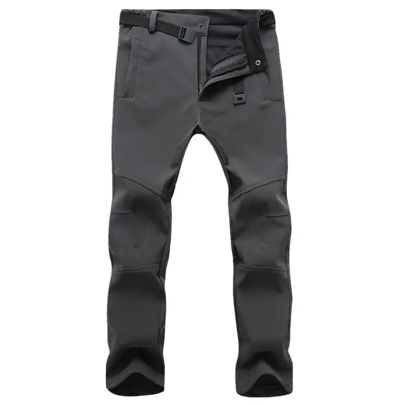 Outdoor Soft Shell Rush Pants Men's Waterproof Windproof Ski Pants Thickened Warm Fleece-Lined Pants Solid Color Outdoor Mountaineering Pants for Women