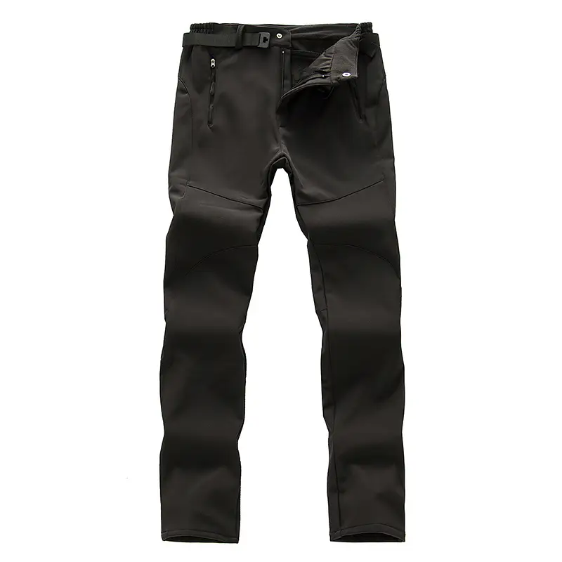 Outdoor Soft Shell Rush Pants Men's Waterproof Windproof Ski Pants Thickened Warm Fleece-Lined Pants Solid Color Outdoor Mountaineering Pants for Women