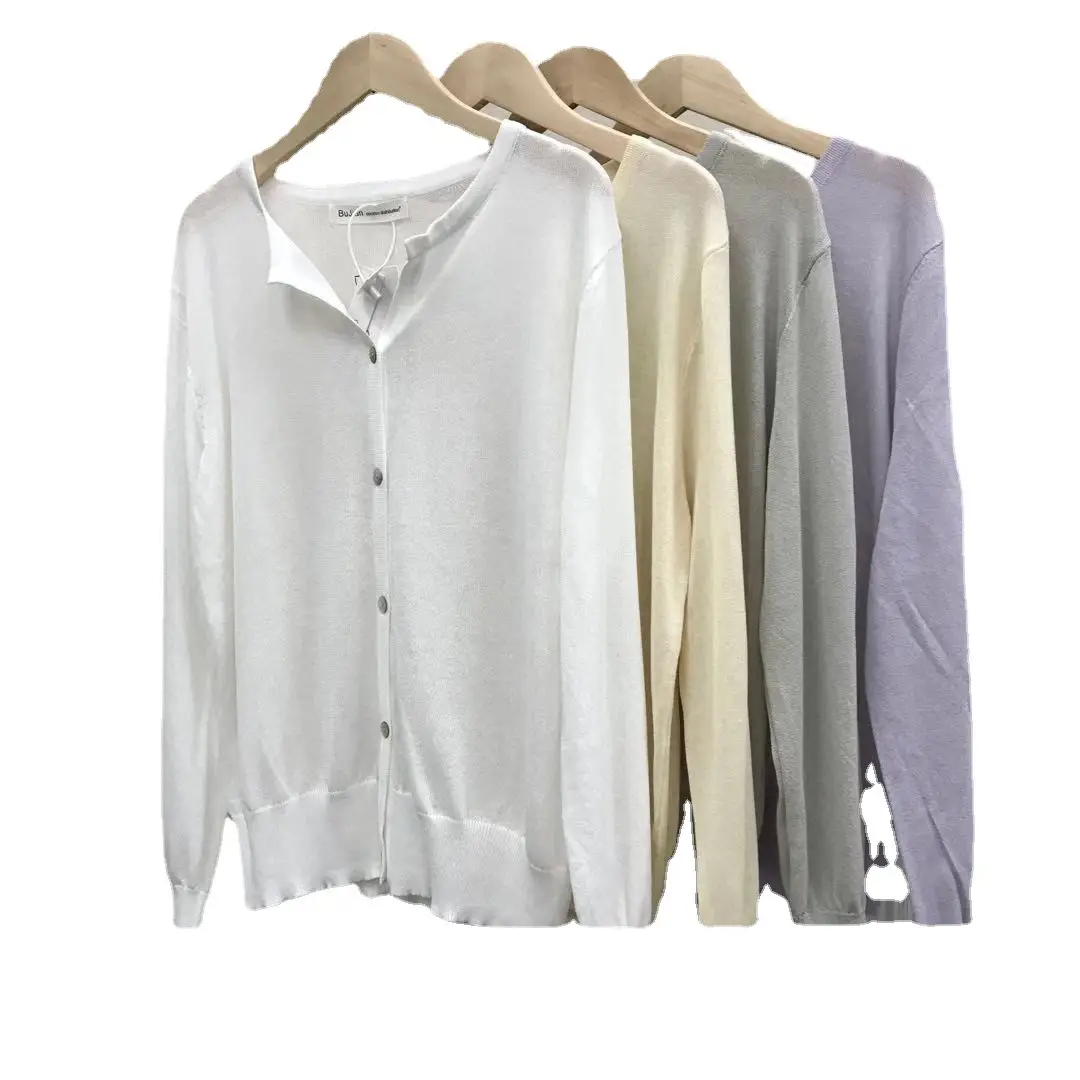 Women's Knitted Mustard Rice Grey Sweater with Silk Sleeve