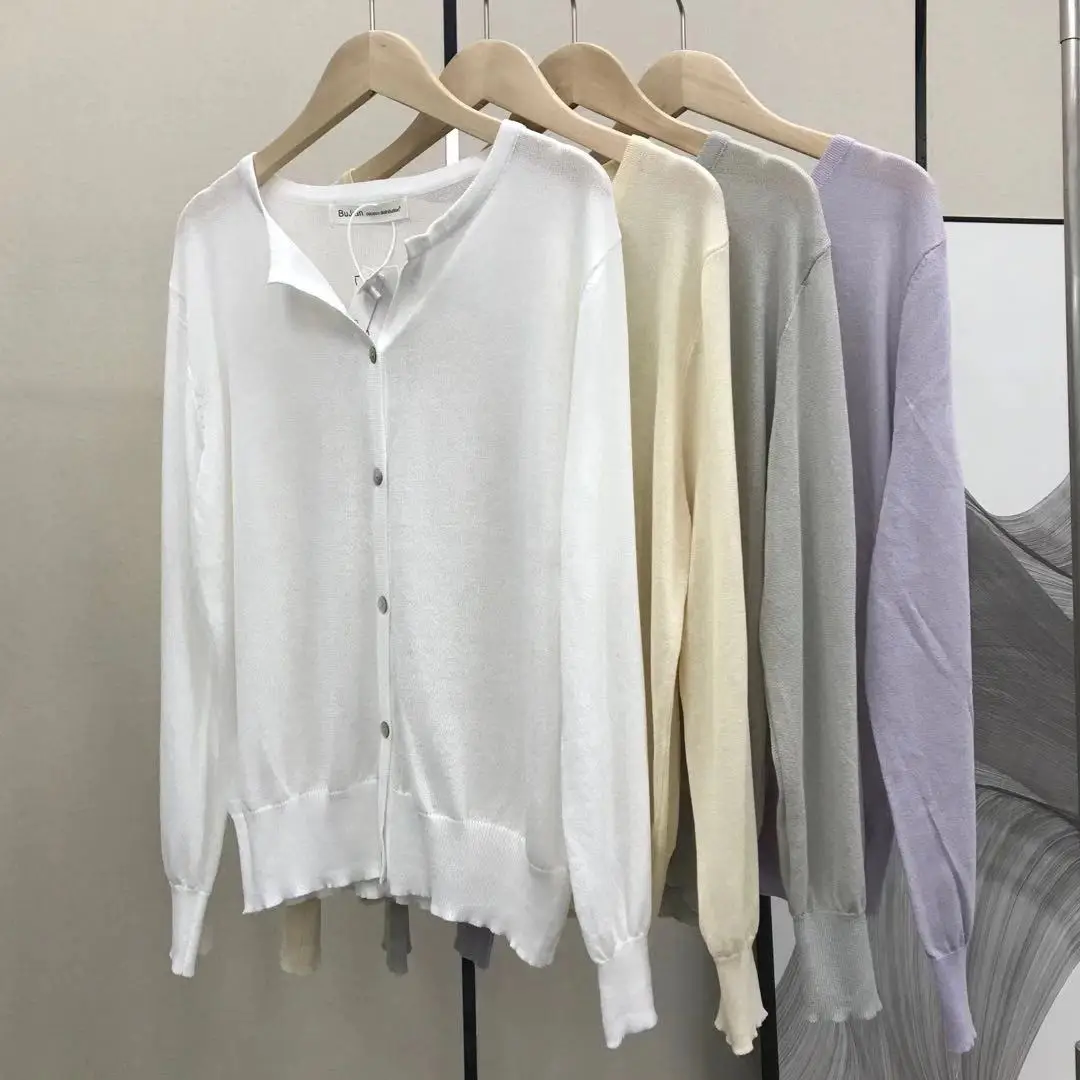Women's Knitted Mustard Rice Grey Sweater with Silk Sleeve — feature 2