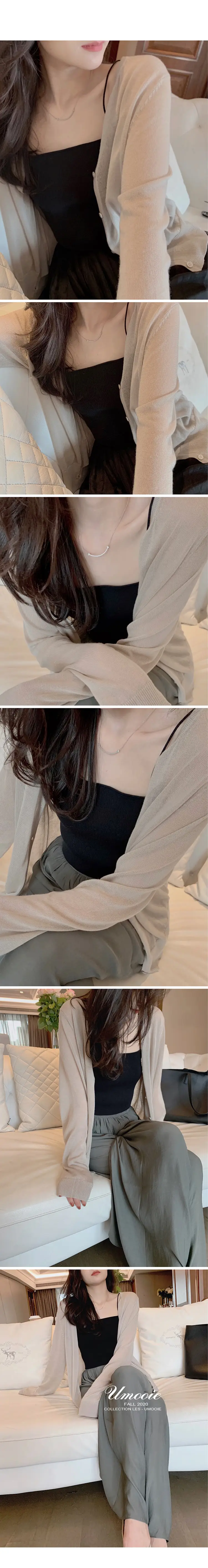Women's Knitted Mustard Rice Grey Sweater with Silk Sleeve — feature 9
