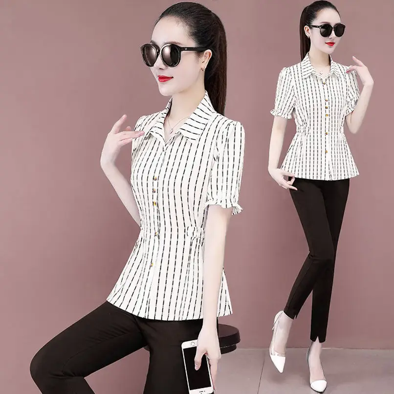 Women Printed Shirt Summer New Short Sleeve Slim Fit Large - Image 4