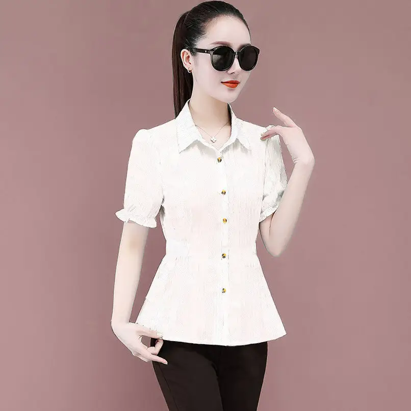 Women Printed Shirt Summer New Short Sleeve Slim Fit Large - Image 7