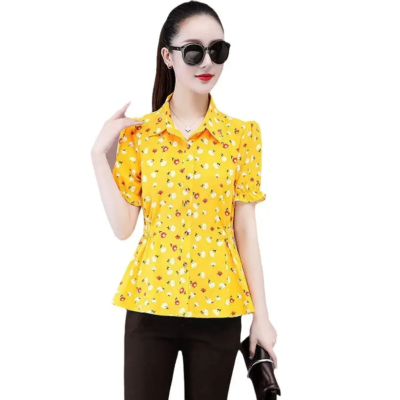 Women Printed Shirt Summer New Short Sleeve Slim Fit Large - Image 8