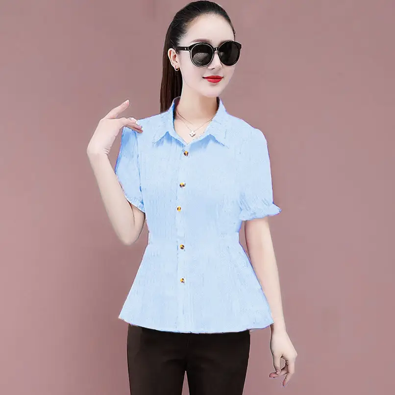 Women Printed Shirt Summer New Short Sleeve Slim Fit Large - Image 5