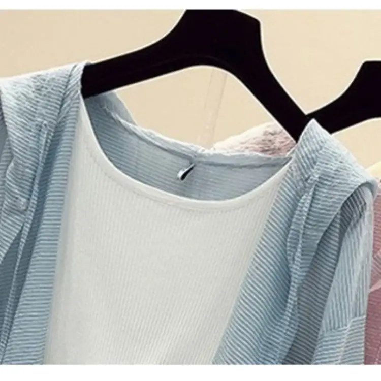 Light Blue Anti-Uv Hooded Cardigan for Women Mid-Length 2025 - Image 7