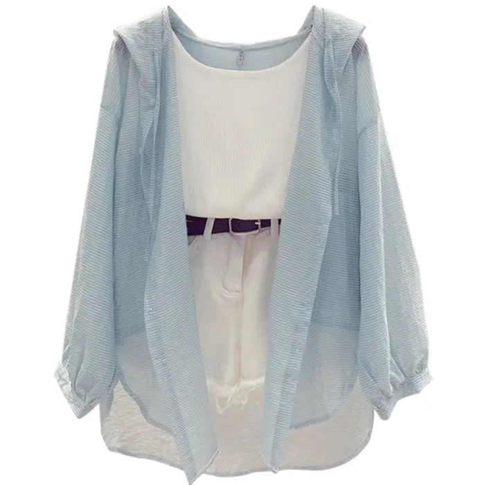 Light Blue Anti-Uv Hooded Cardigan for Women Mid-Length 2025 - Image 8