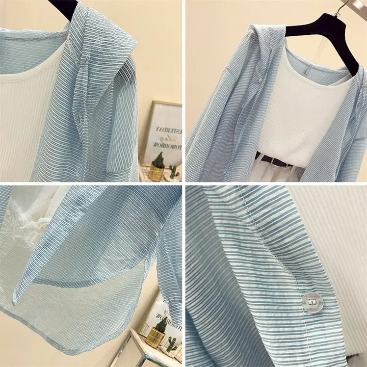 Light Blue Anti-Uv Hooded Cardigan for Women Mid-Length 2025 — feature 3