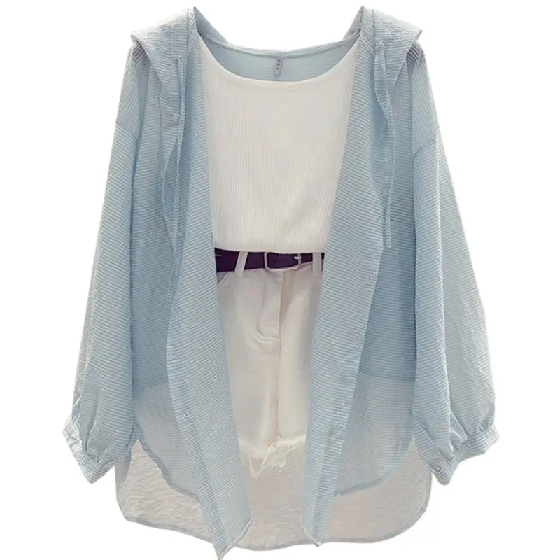 Light Blue Anti-Uv Hooded Cardigan for Women Mid-Length 2025 — feature 7