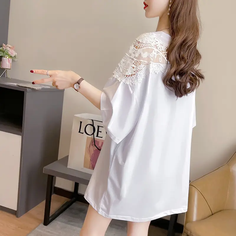 White Lace Long Sleeve T-Shirt Women Large Summer Wear - Image 5