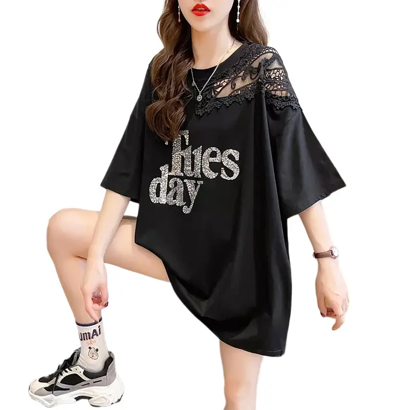White Lace Long Sleeve T-Shirt Women Large Summer Wear - Image 6